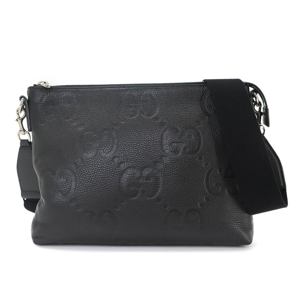 Gucci Jumbo GG Shoulder Handbag, Leather, Black, 696009, Silver Hardware